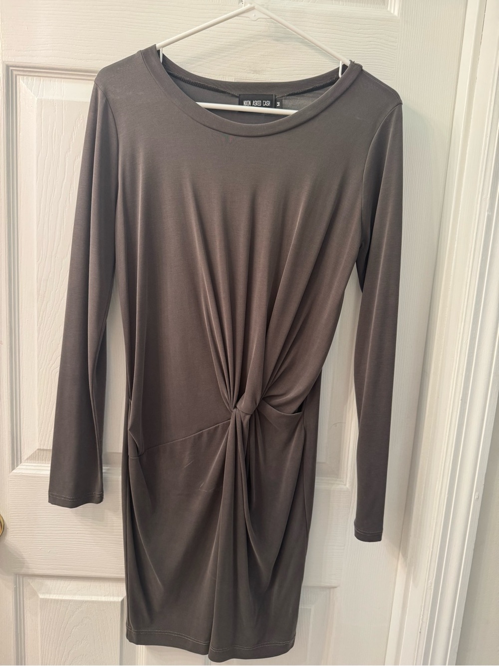 Twist-Front Long Sleeve Dress - Gray